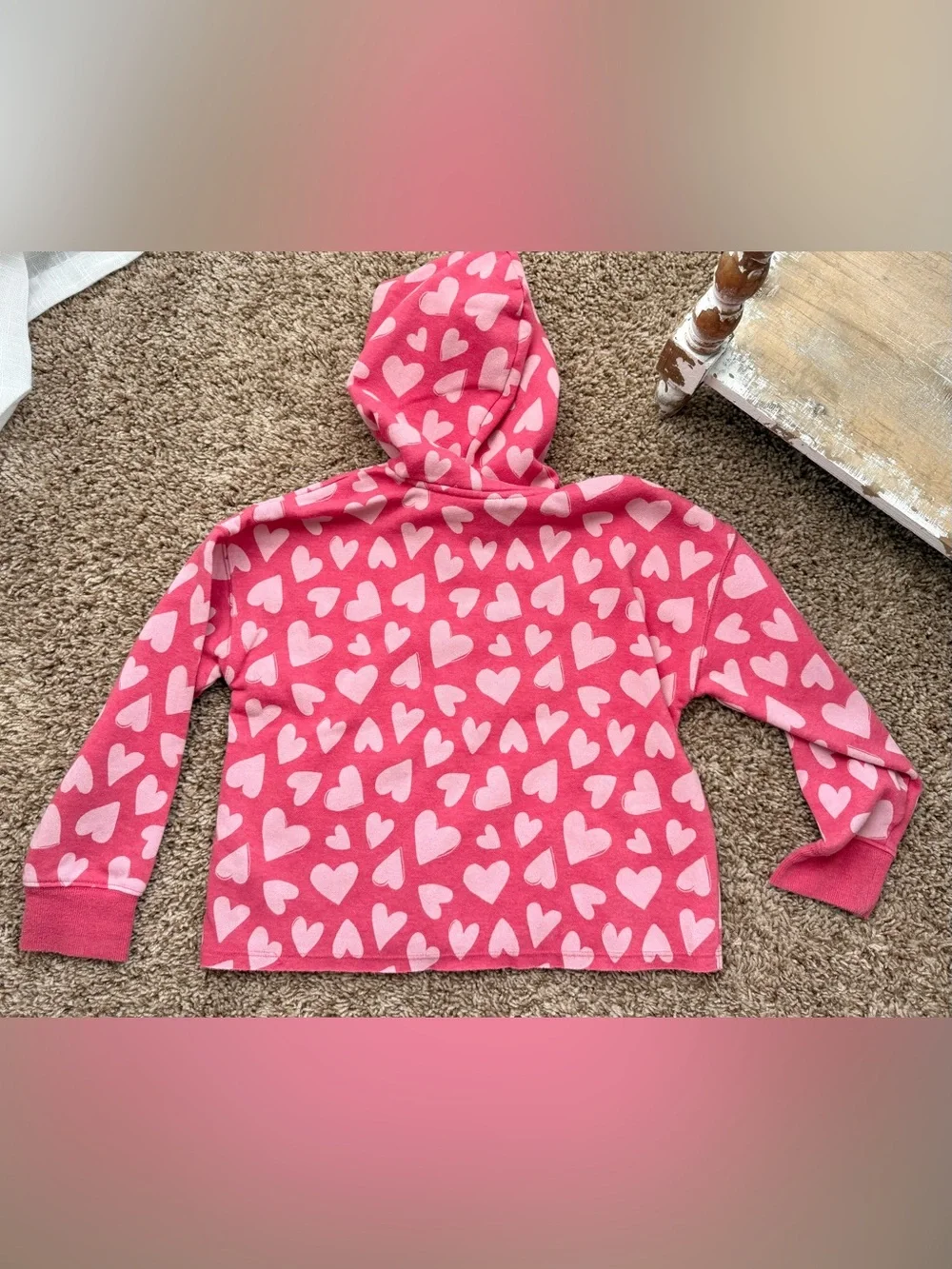 Old Navy Girls Pink Heart Print Pullover Hoodie Size 8